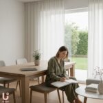 Mother planning weekly routine at home using a planner