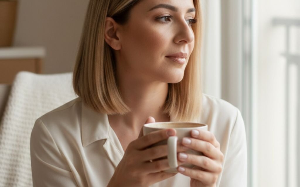 Tired mother taking a quiet moment for herself at home experiencing burnout