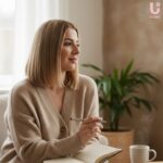 Mother reflecting quietly at home about motherhood and emotions