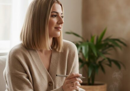 Mother reflecting quietly at home about motherhood and emotions