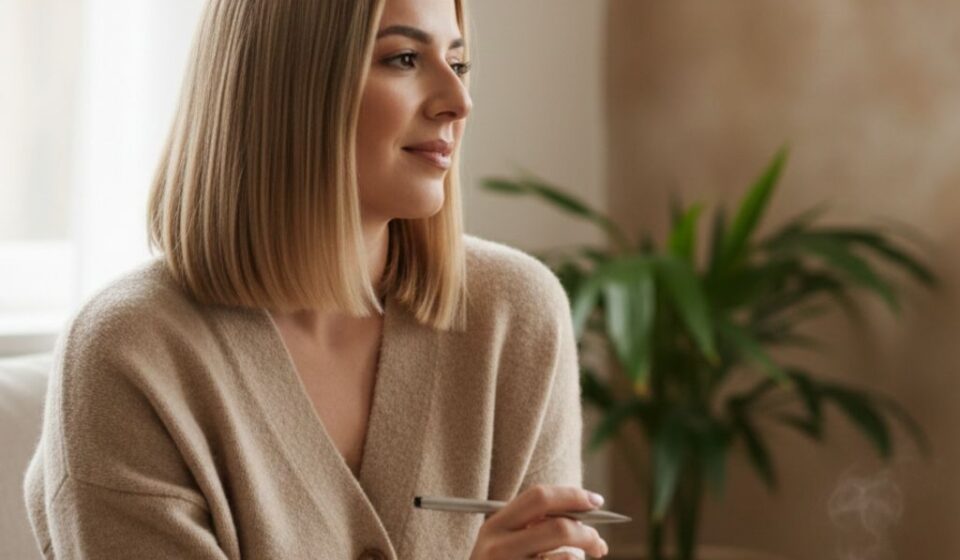 Mother reflecting quietly at home about motherhood and emotions