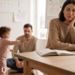 Mother managing family responsibilities as the default parent at home