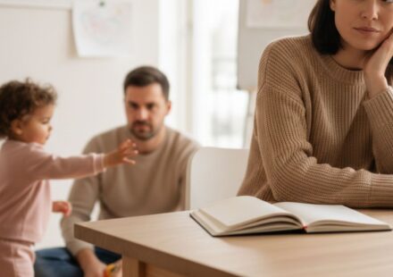 Mother managing family responsibilities as the default parent at home