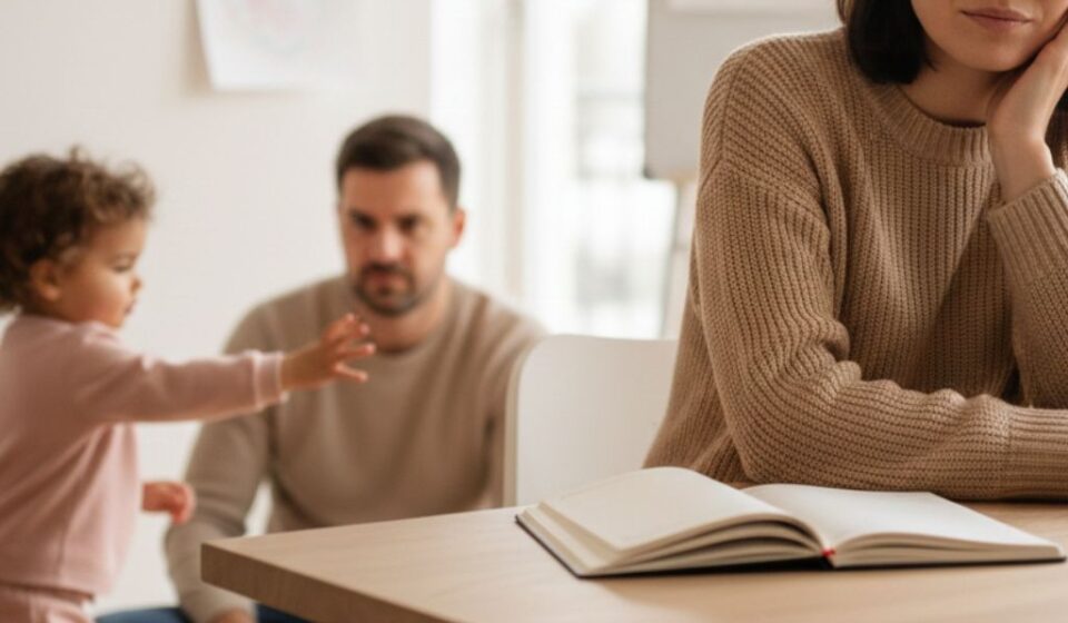 Mother managing family responsibilities as the default parent at home