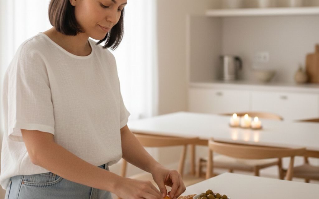 Woman preparing simple snacks at home for unexpected guests
