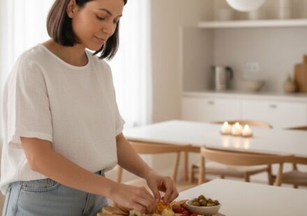 Woman preparing simple snacks at home for unexpected guests