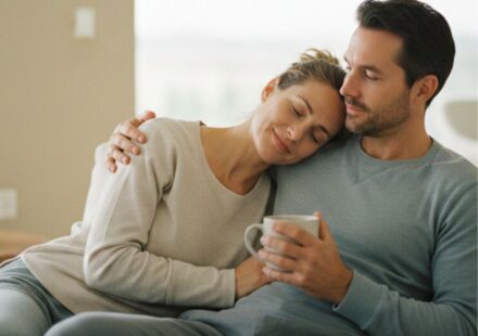 Couple reconnecting emotionally at home after having children