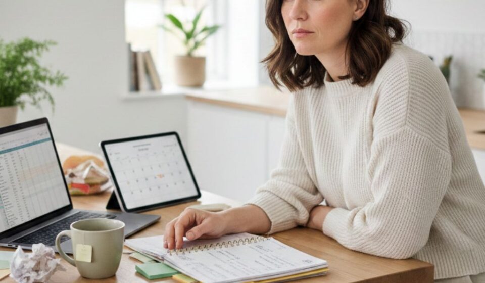 Woman experiencing mental overload and invisible responsibility at home