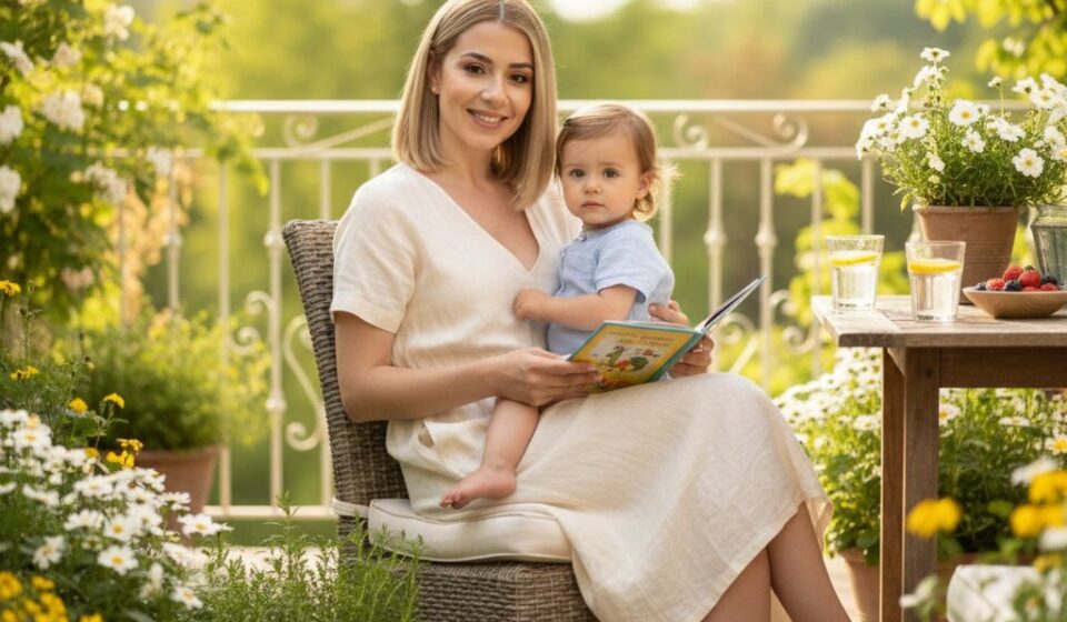 Mother and child enjoying simple low-effort activity together at home